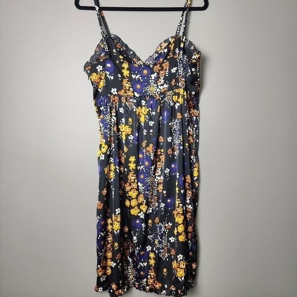 H&M Sundress Floral Satin Slip  Dress Spaghetti Strap Size 14 - Picture 5 of 11